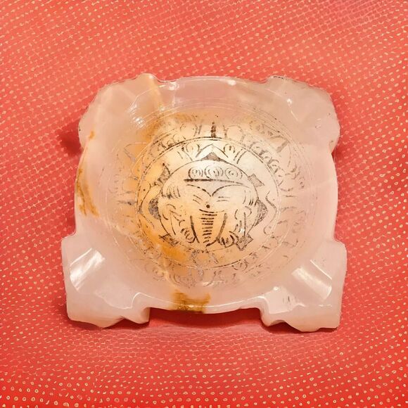 VTG Alabaster Ashtray Elephant Inlay Mid-Century Genuine Hand Made Marble Onyx - Picture 3 of 11